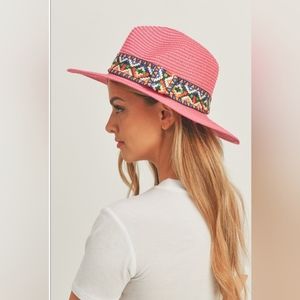 Aztec Band Panama Hat Hot Pink